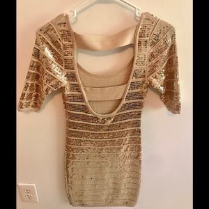 Gold Sequins backless Party Dress